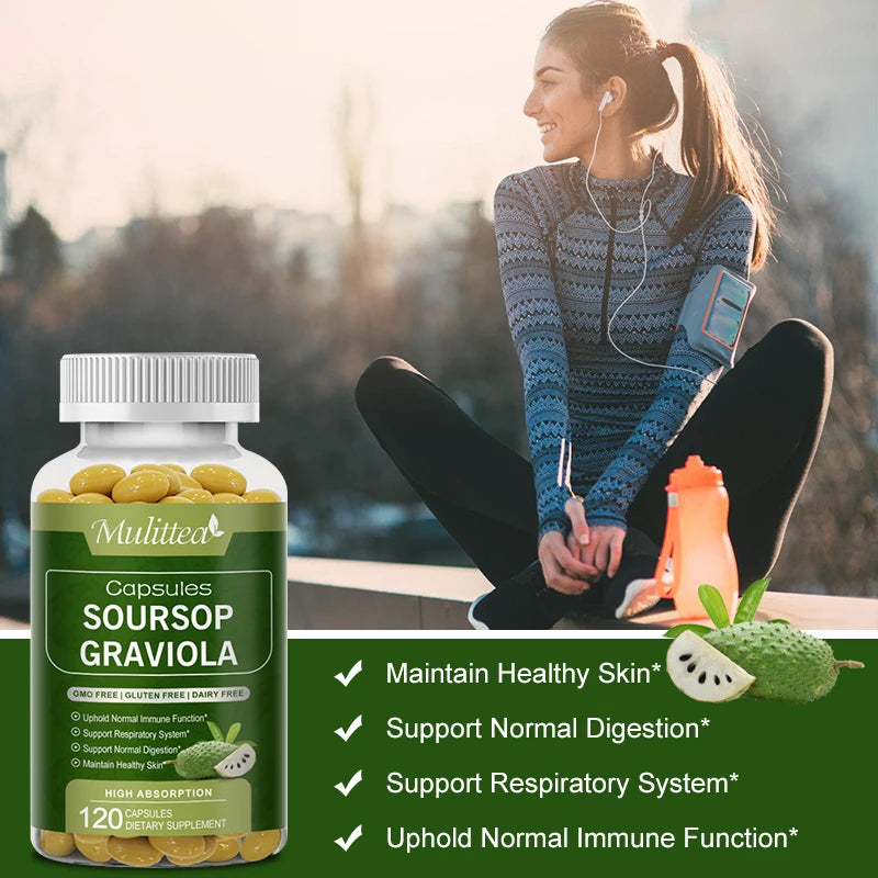 Mulittea Soursop Graviola Capsules – Immune & Digestive Support Herbal Supplements Peaceful Pleasures Health and Wellness