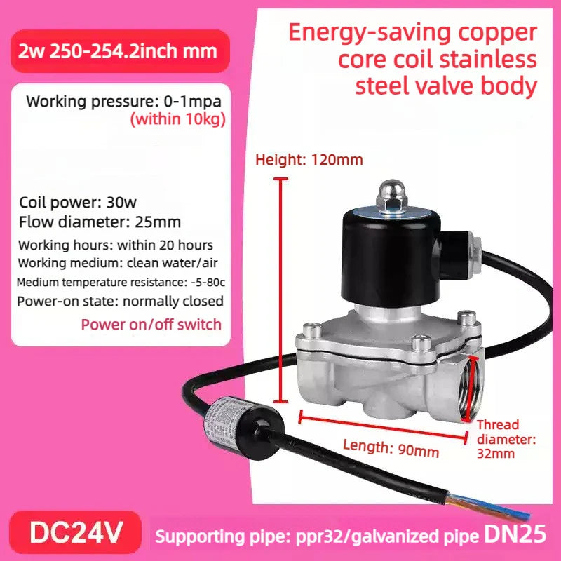 Electric Solenoid Valve DN15/20/25 – 304 SS, NC, AC220V/DC24V