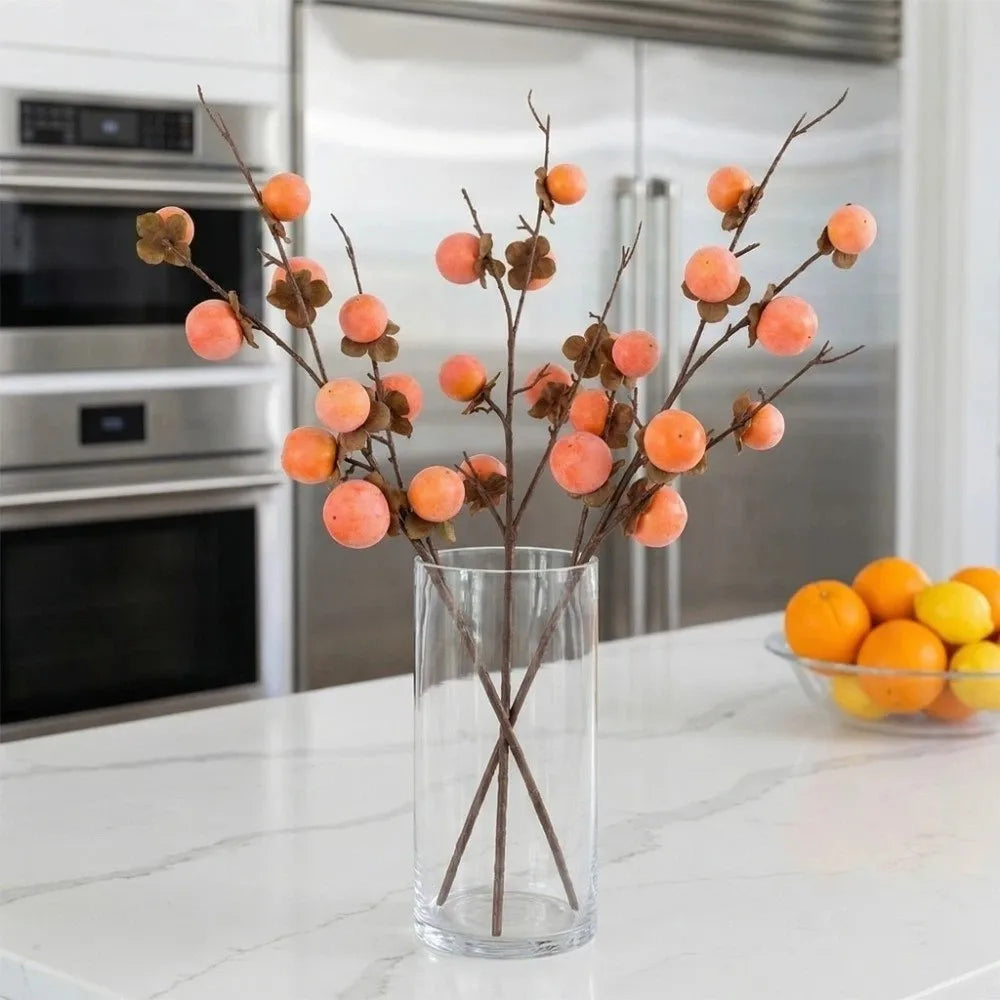 Artificial Persimmon Branch 8 Heads | Realistic Foam Fruit Decor