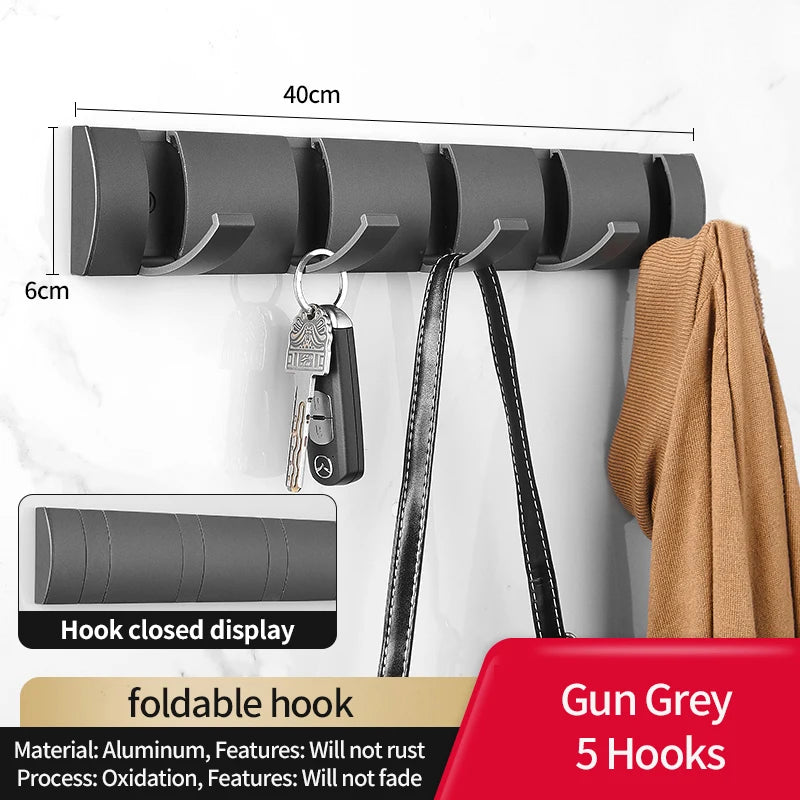 YUNJIEYA 6-Hook Folding Wall Hook Rack – Bathroom & Kitchen
