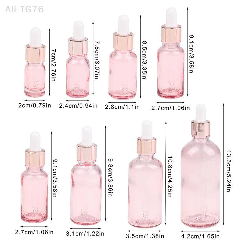 Pink Glass Dropper Bottles 5–100ml | Refillable Rose Lid