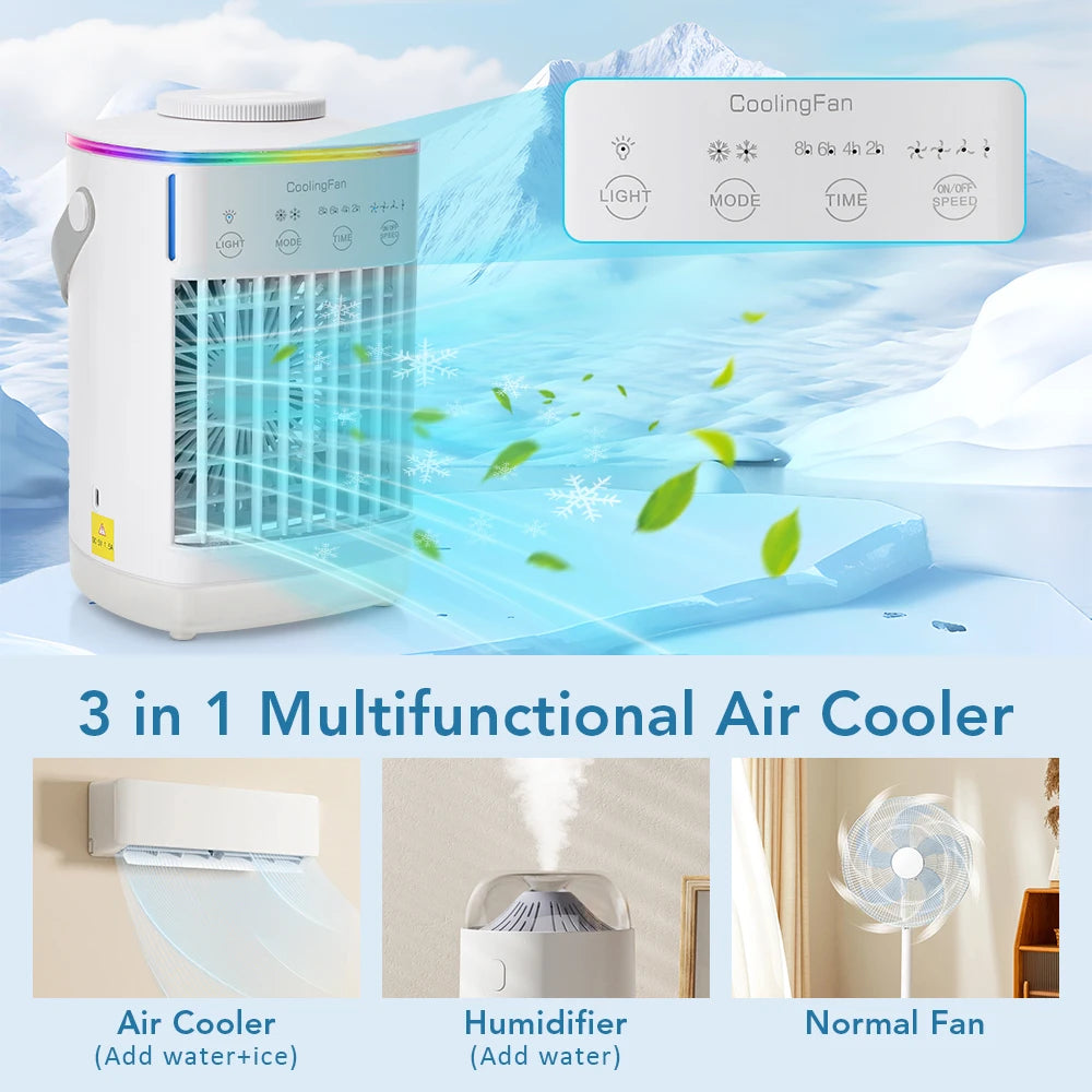 Household Air Conditioner LED Night Light Air Cooler Fan Portable Humidifier Desktop Mist Cooling Fan For Office Home Mini Fan Peaceful Pleasures Health and Wellness