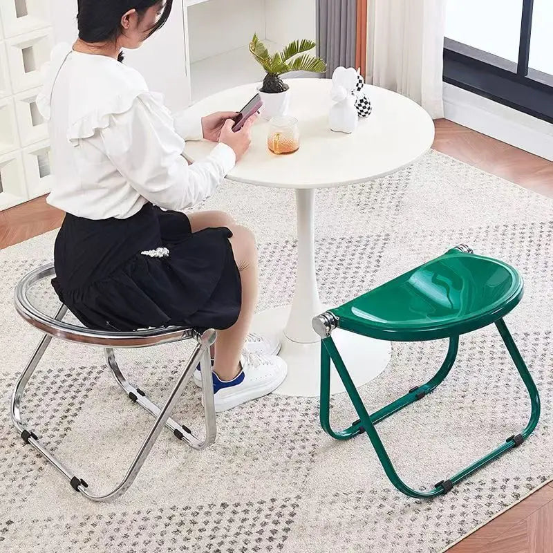 Random Color Acrylic Folding Stool Minimally Designed Dining Chairs Used Household Furniture Folding Stools Small Home Furniture Peaceful Pleasures Health and Wellness