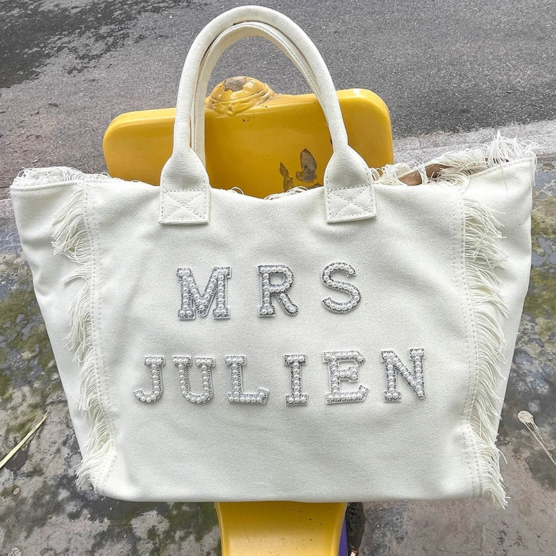 Personalized Mrs Tote Bag | Bridal Shower Bachelorette Gift Personalized Tote Bag Peaceful Pleasures Health and Wellness