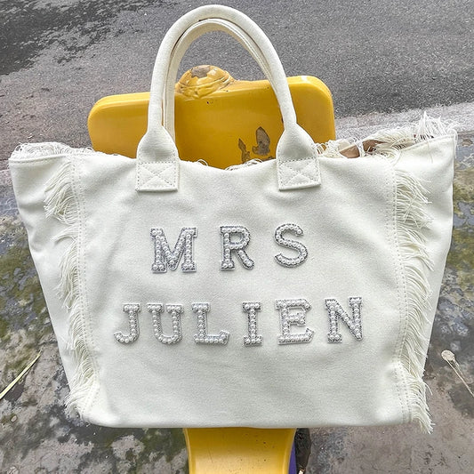 Personalized Mrs Tote Bag | Bridal Shower Bachelorette Gift Personalized Tote Bag Peaceful Pleasures Health and Wellness