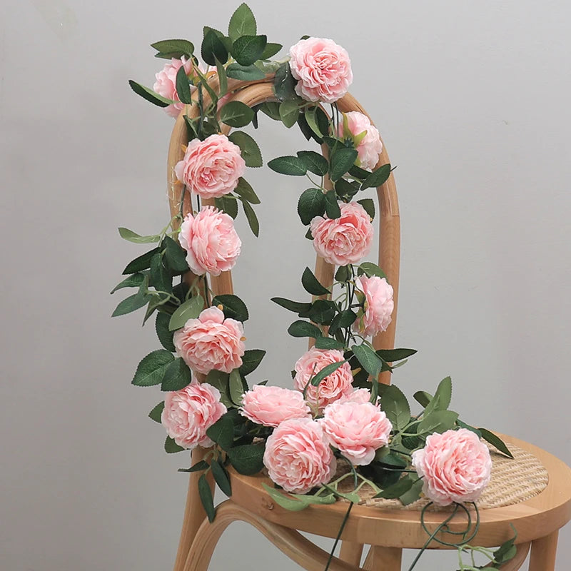 Pink Silk Peony Artificial Flower Vine Garland – Wedding Decor