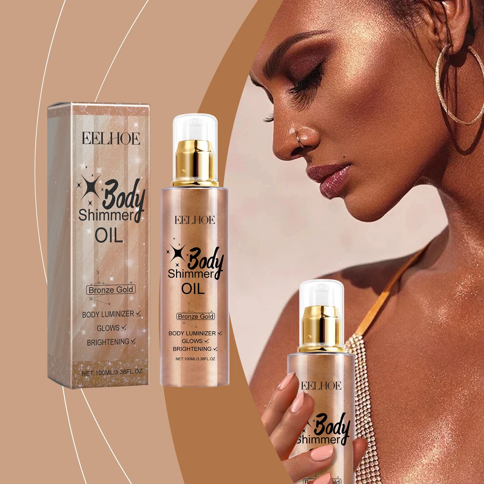 EELHOE Body Brightening Shimmer Oil | Glow Essence 100ml Body Shimmer Oil Peaceful Pleasures Health and Wellness