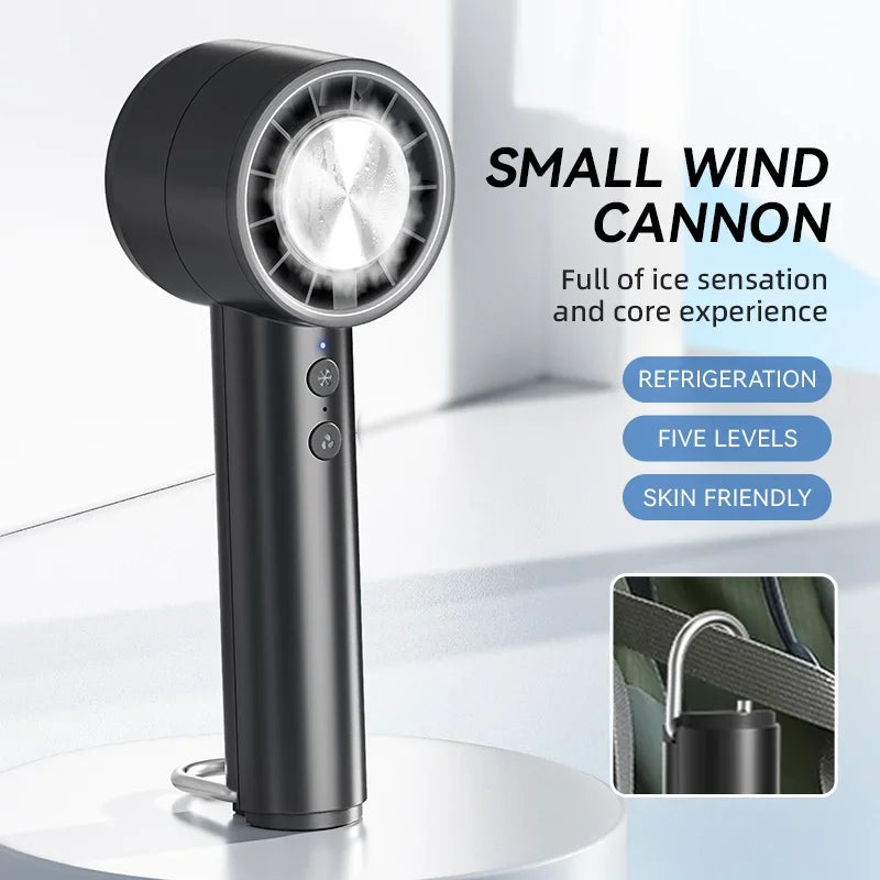 Handheld Mini Ice Fan Refrigeration Air Conditioner Rechargeable With LED Display 5 Speed Super Cool Turbo Fan For Travel Peaceful Pleasures Health and Wellness Black Upgrade