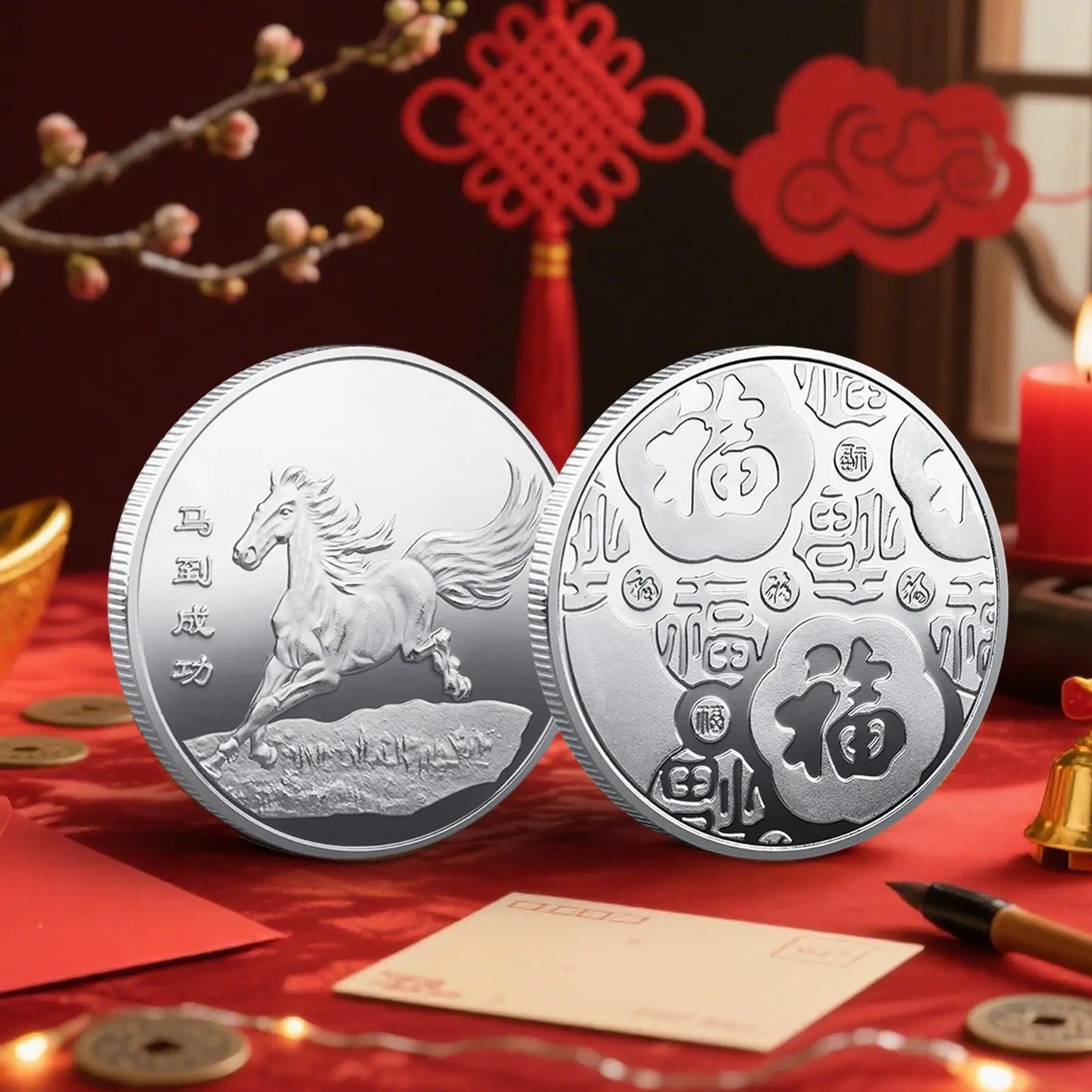 For Collectors Double-Sided Horse Year Keepsake Good Luck Animal Coin For Shelf Museum Tabletop Bedroom Office Travel Birthday Peaceful Pleasures Health and Wellness