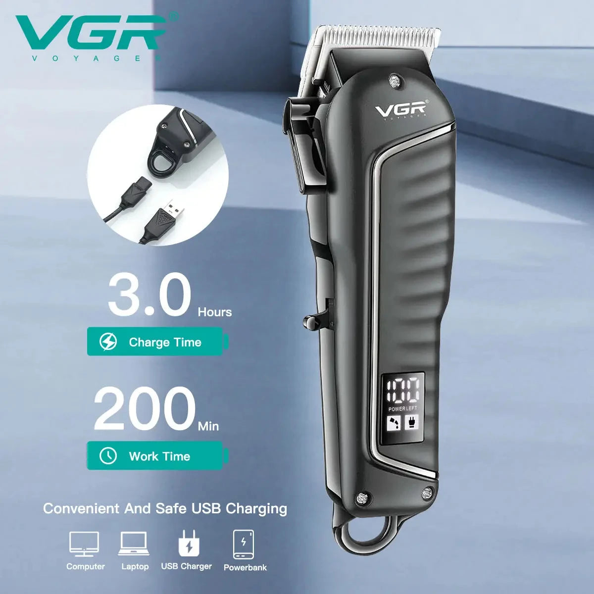 VGR V-683 Professional Rechargeable Hair Clipper | Digital Display