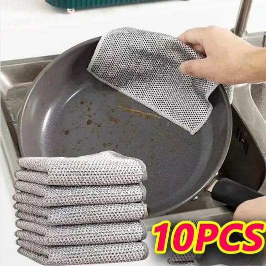 10-Pack Microfiber Magic Dishcloths with Silver Wire Scouring Pad Kitchen Cleaning Cloth Oasis Select