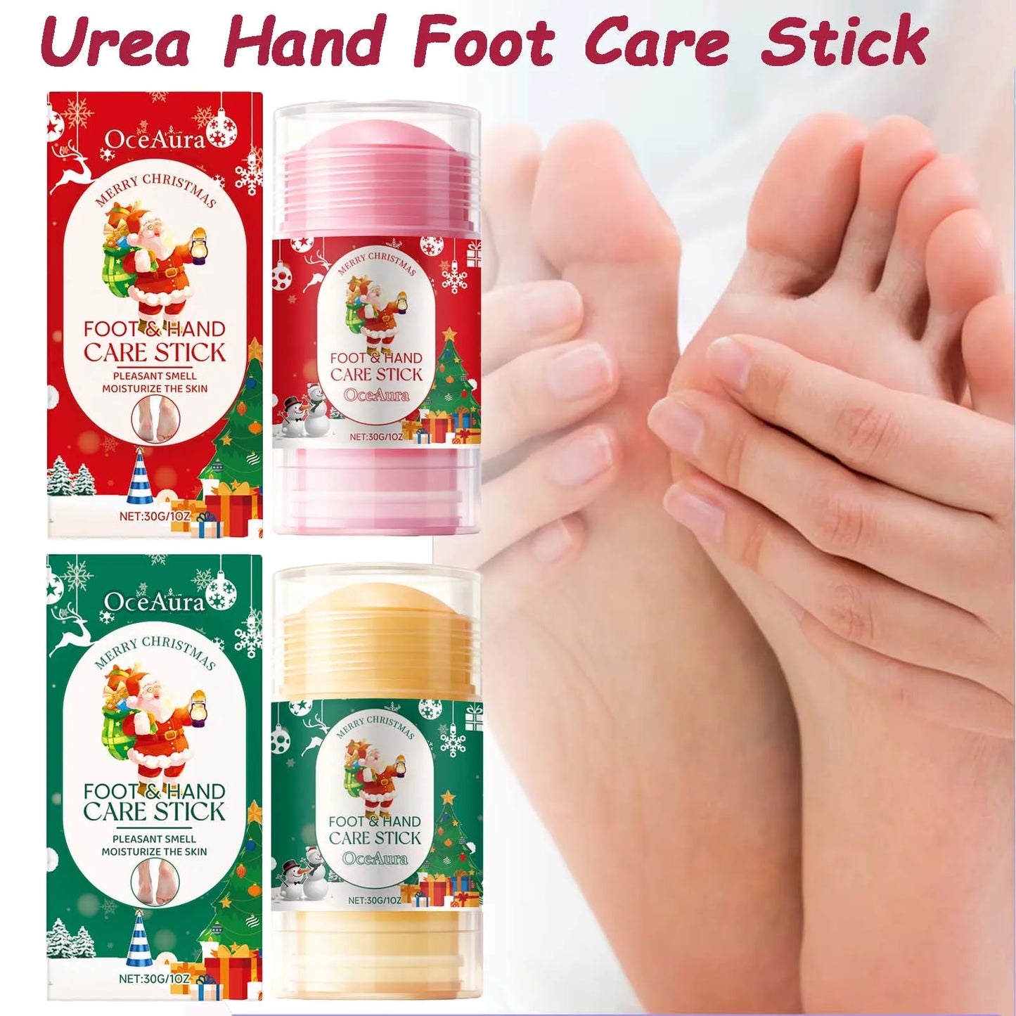 Christmas Urea Hand Foot Care Stick Moisturizing Balm for Dry Cracked Heels Elbows & Knees Gentle Exfoliation Softening Skin Peaceful Pleasures Health and Wellness