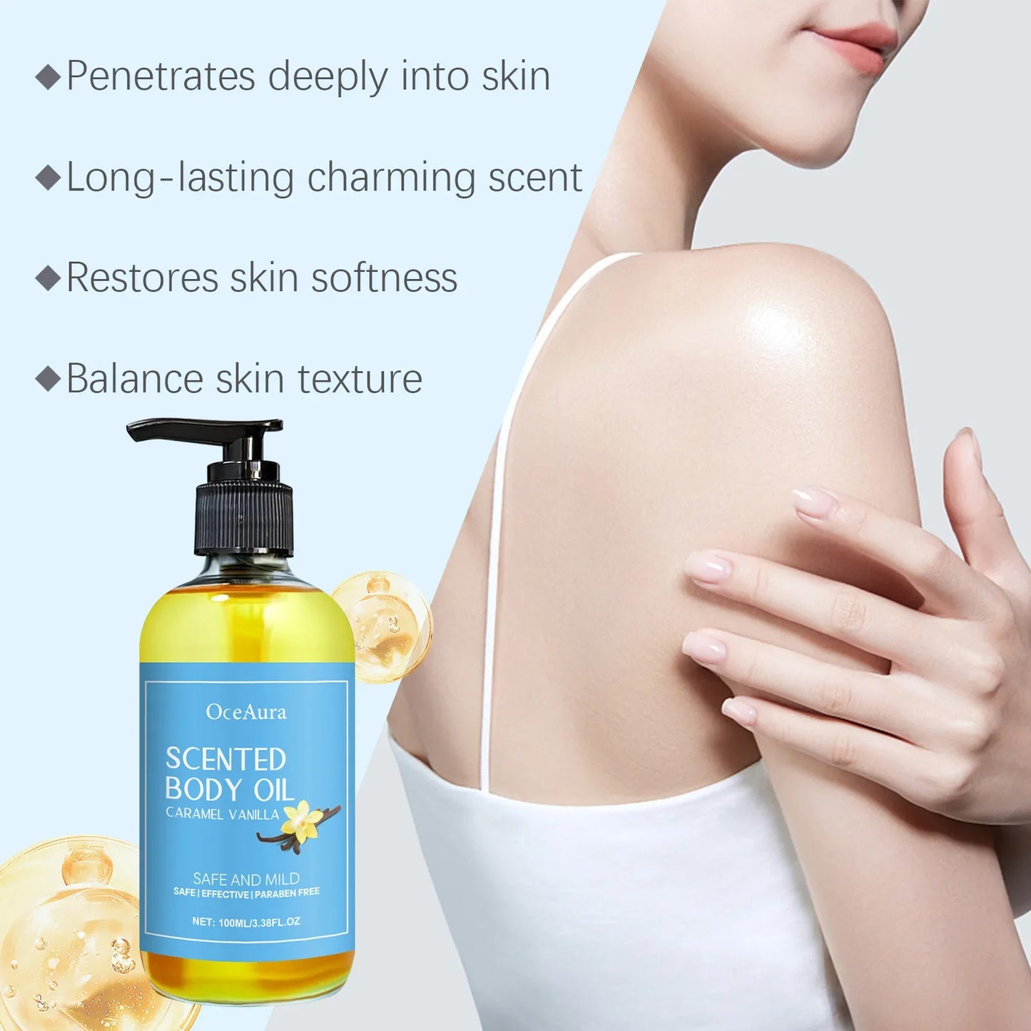 OceAura Caramel Vanilla Body Oil – Deep Moisturizing Skin Oil