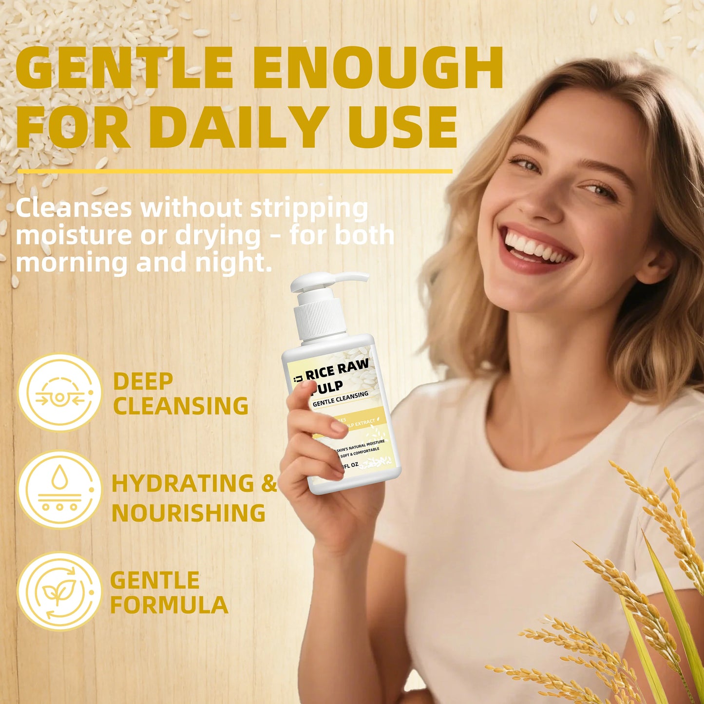 Aurnü Rice Raw Pulp Gentle Cleansing, Gently Cleanses, Smoothes Skin, Leaves It Non-Dry & Comfortable, For All Skin Types Peaceful Pleasures Health and Wellness