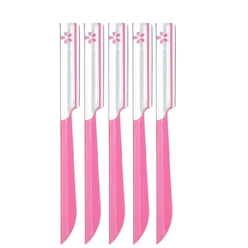 5pc Eyebrow Epilator Sets for Women Makeup Beauty Eyebrows Hair Removal Styling Tool Steel Blade Facial Razor Trimmer Peaceful Pleasures Health and Wellness C616-pink 5pcs