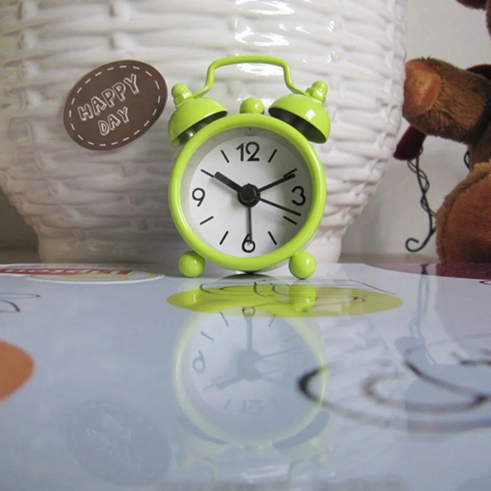 Retro Mini Double Bell Alarm Clock – Metal Desk & Travel