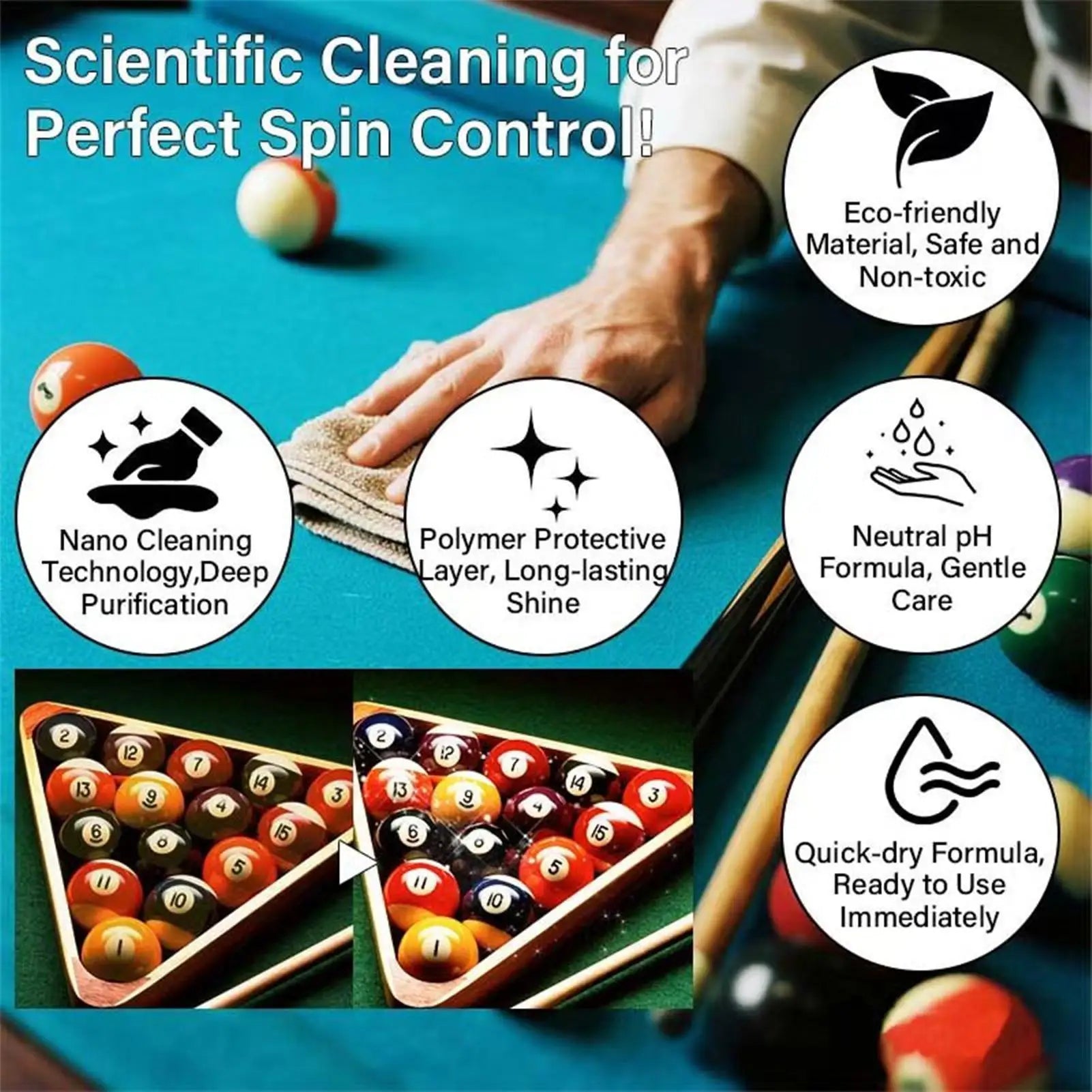 Professional Billiard Ball Cleaner Kit 100ml Scratch Renewal Spray & Microfiber Towel For Cleans, Polishes, Home & Club Use Peaceful Pleasures Health and Wellness