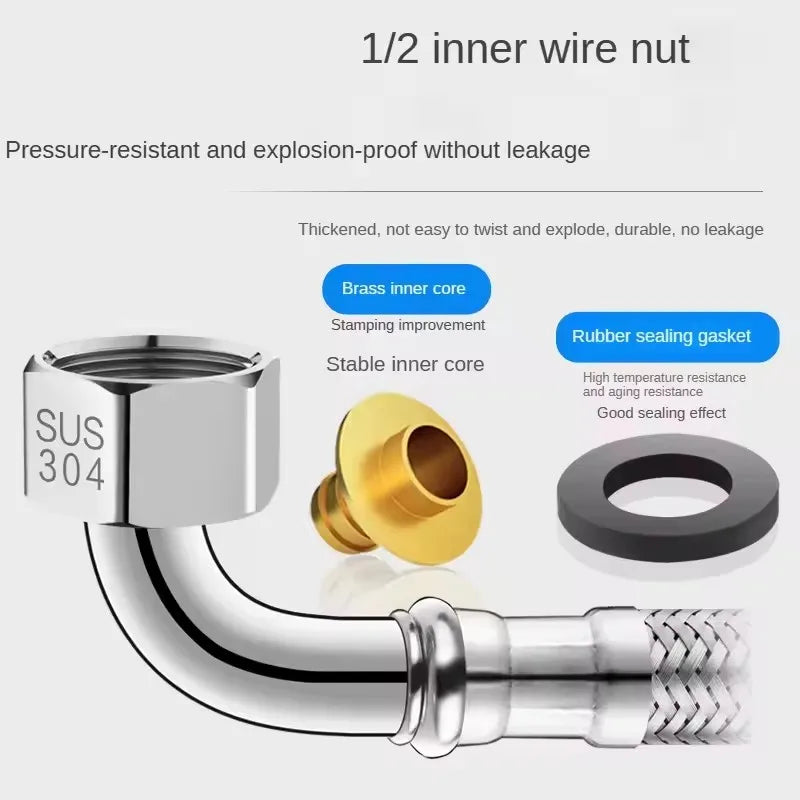 90° Stainless Steel Braided Hose – High-Pressure Water Inlet
