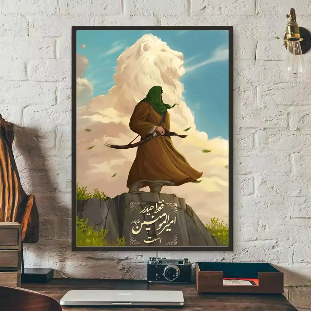 Imam Hussain Shia Ali art anime Painting Calligraphy Anti-wrinkle Canvas Poster Wall Mural Art Photos for Room Home Spaces De Peaceful Pleasures Health and Wellness Black2 40x50cm Unframed