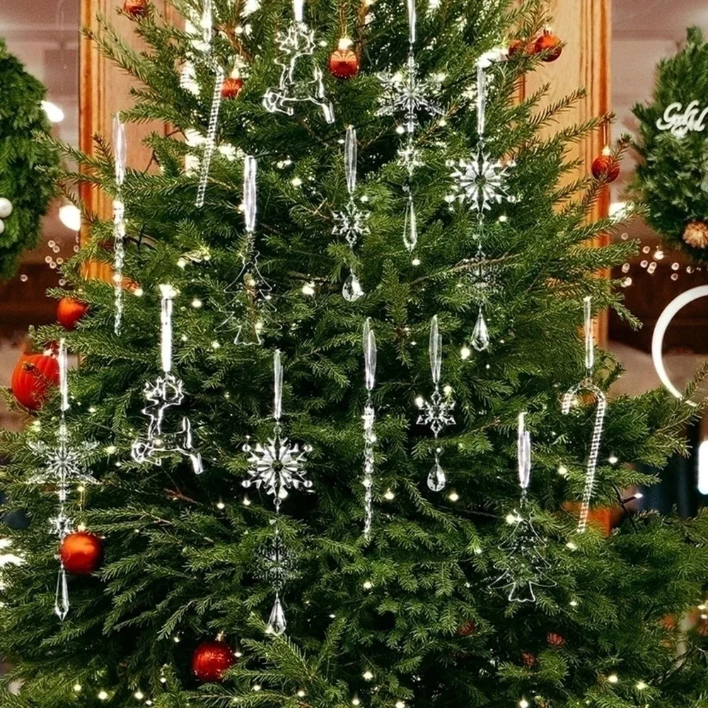 14-Pc Clear Acrylic Christmas Ornament Set | Easy Hang Tree Decor