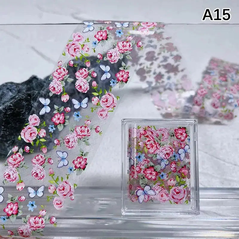 1Pcs Flower Nail Transfer Foils Stickers for Nail Art Peaceful Pleasures Health and Wellness A15