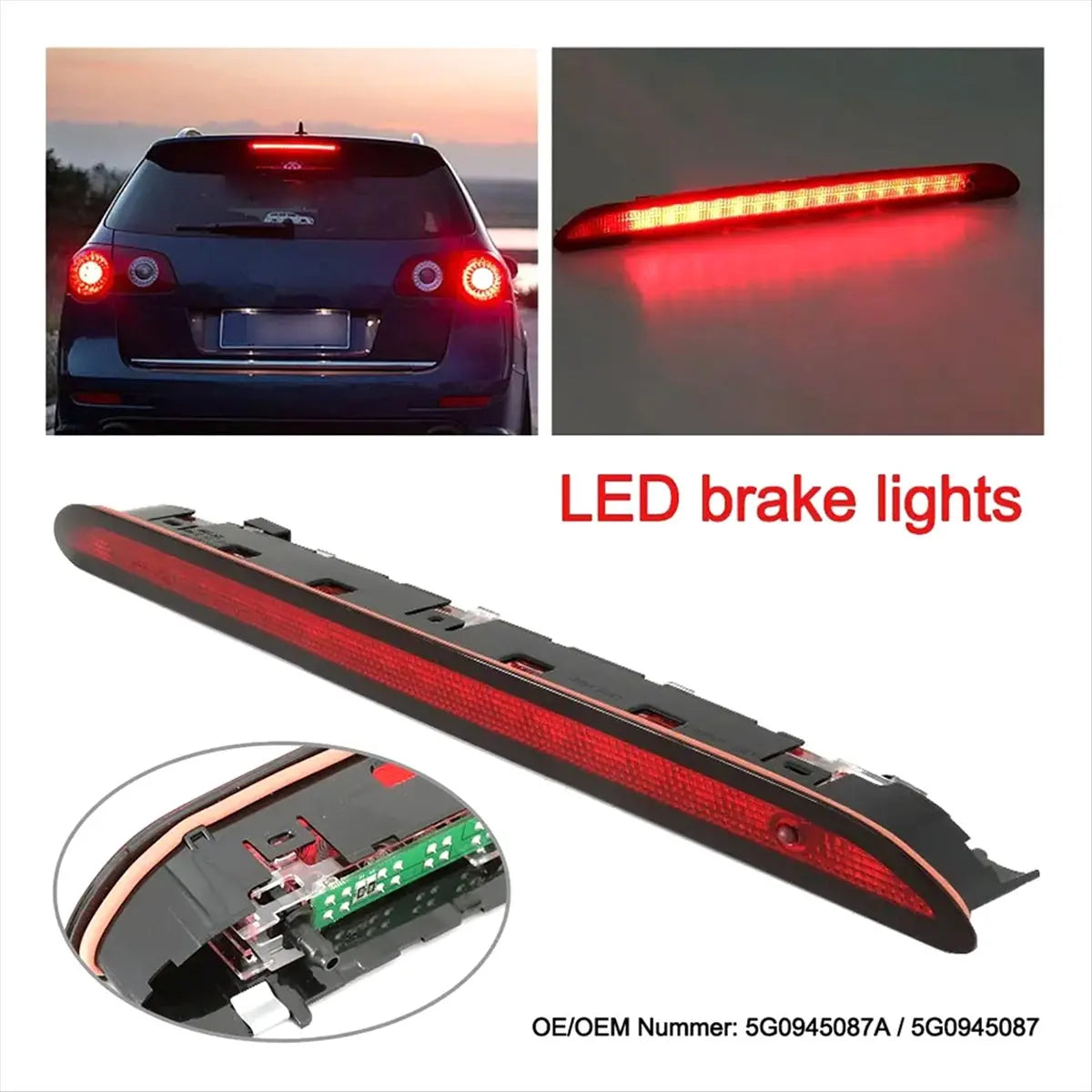 *ABDH Rear LED High Level Third Brake Light for VW Polo Golf Sharan Tiguan Touran Up Car Brake Lights 5G0945087B Peaceful Pleasures Health and Wellness