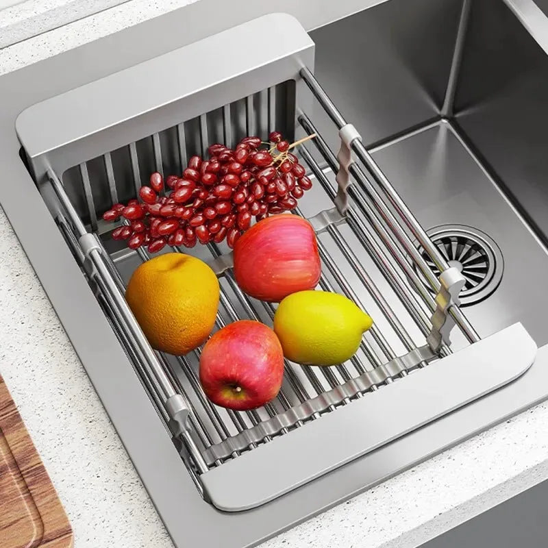 Kitchen Sink Drain Rack Dish Drain Rack Kitchen Basket Folding Drain Rack Stainless Steel Kitchen Sink Kitchen Washing Dishes Peaceful Pleasures Health and Wellness Default Title