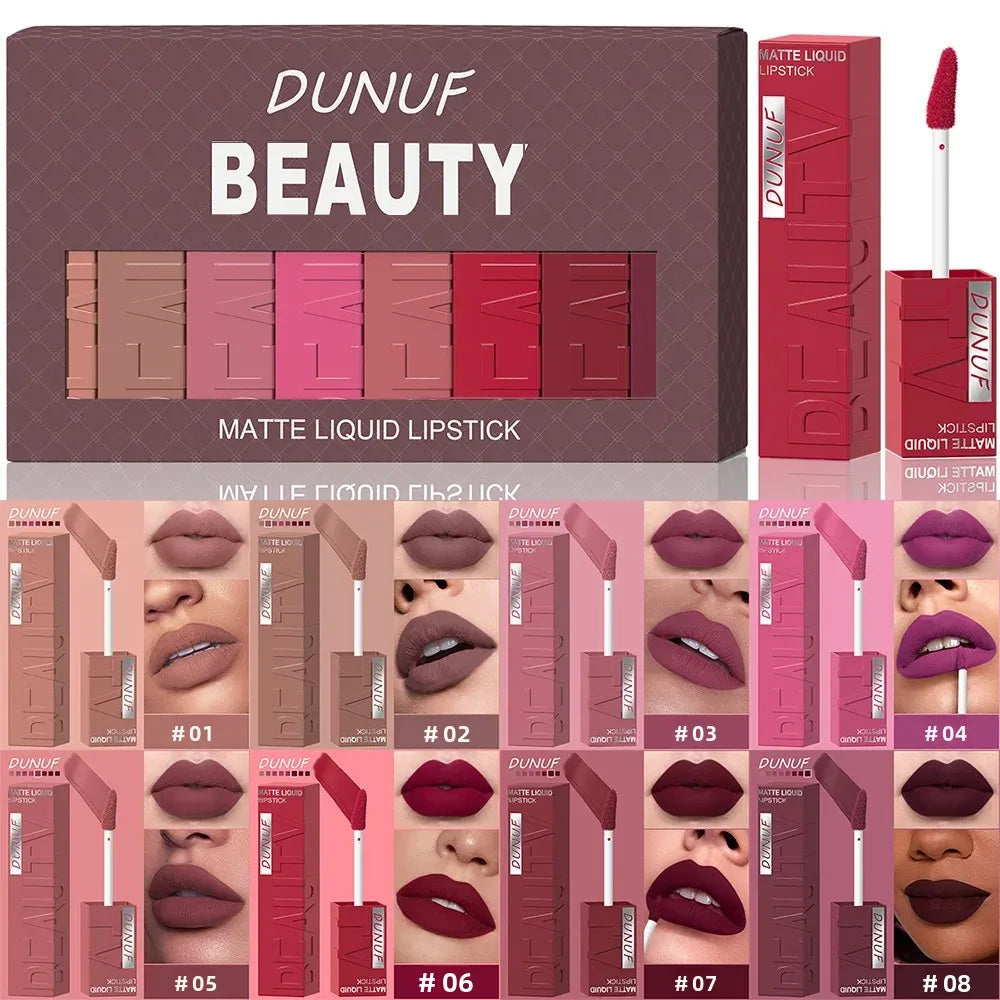 DUNUF 8-Piece Velvet Matte Liquid Lipstick Set – Waterproof
