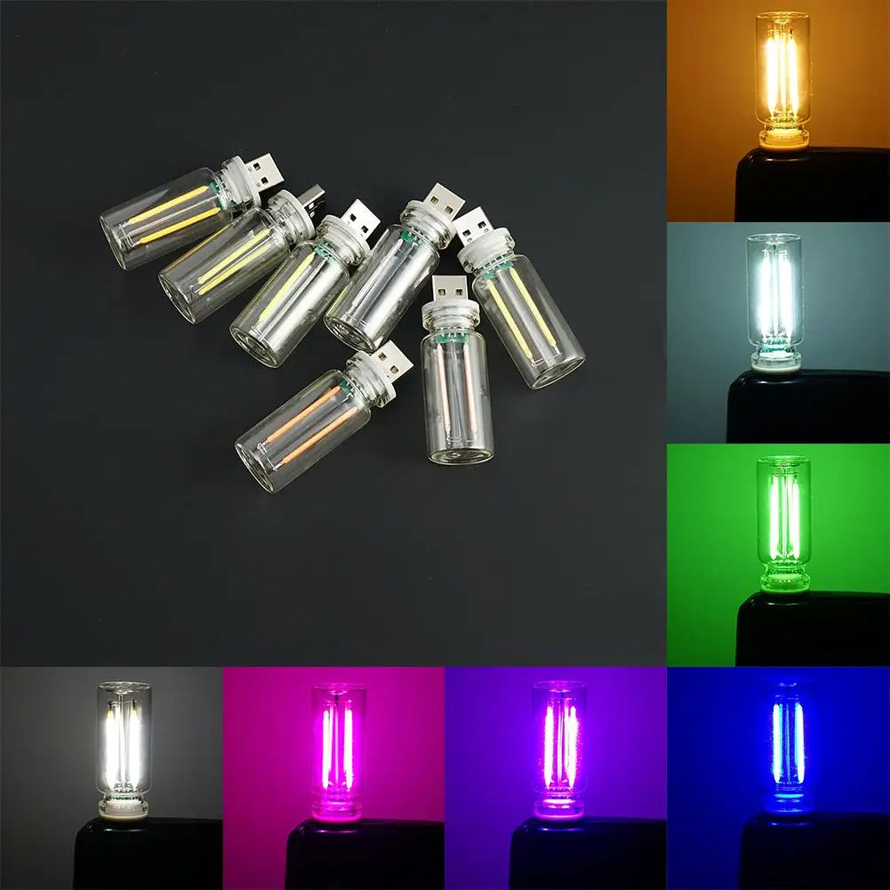 Car USB Night Light Touch control Dimmable LED Filament Lamp USB Plug and Play Decorative Atmosphere Light for Car Bedroom Peaceful Pleasures Health and Wellness
