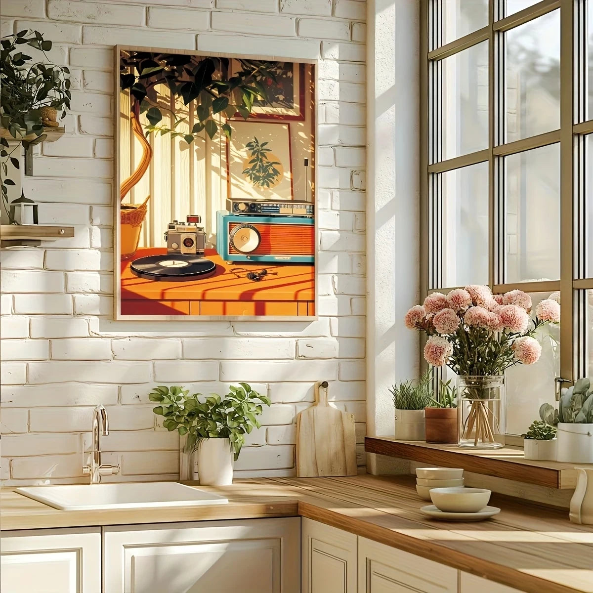 Retro Record Player Canvas Wall Art Print | Music Lover Décor