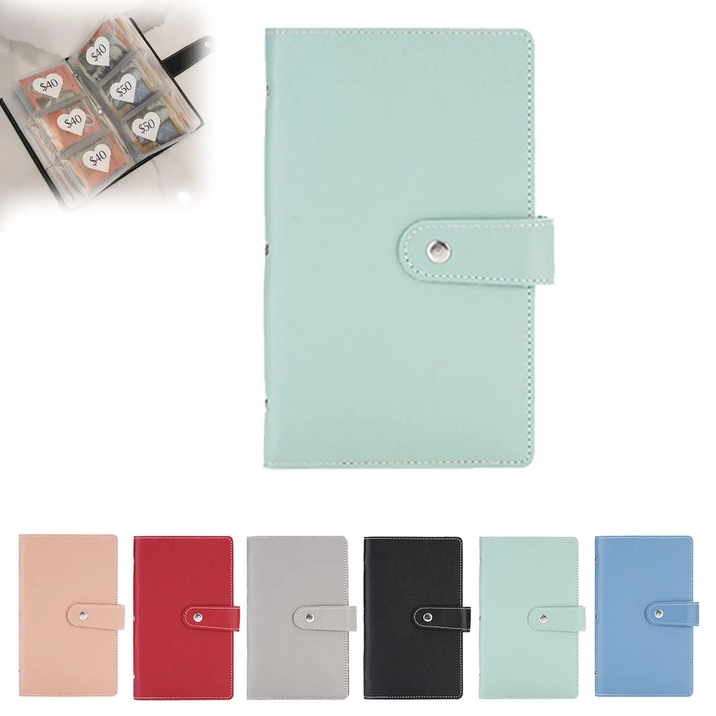 Envelope Challenge Binder Book Budget Binder Savings Challenges Book for Index Card Sleeves and Planners Peaceful Pleasures Health and Wellness Mint green