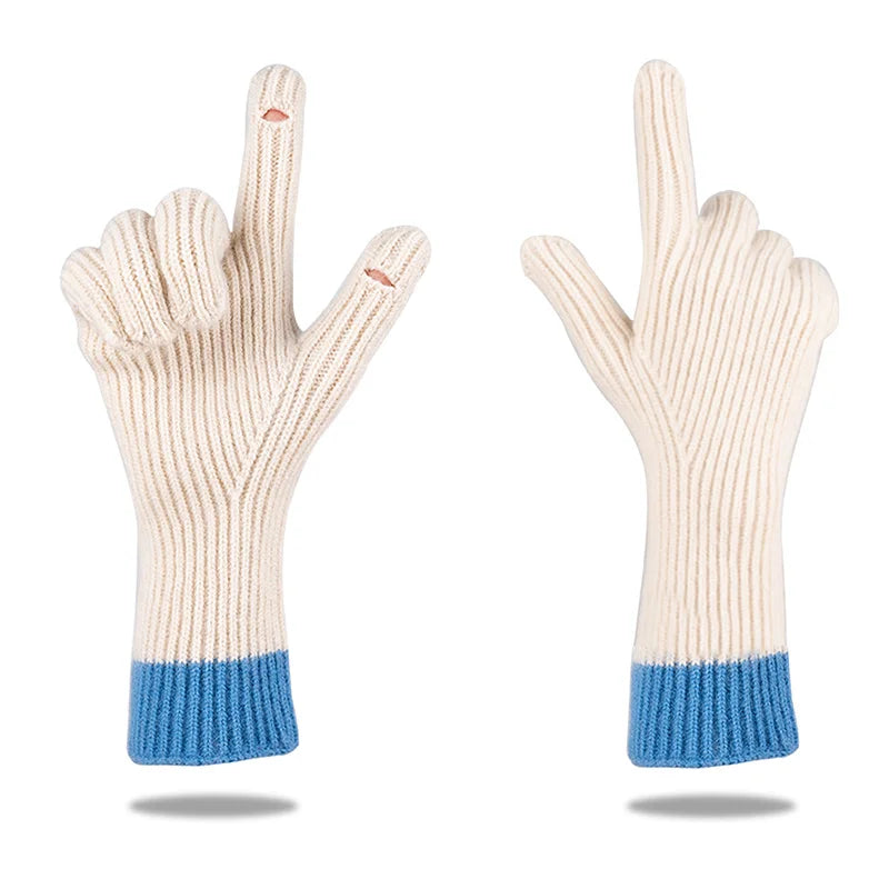 Unisex Knit Touch Screen Winter Gloves – Warm Patchwork Style