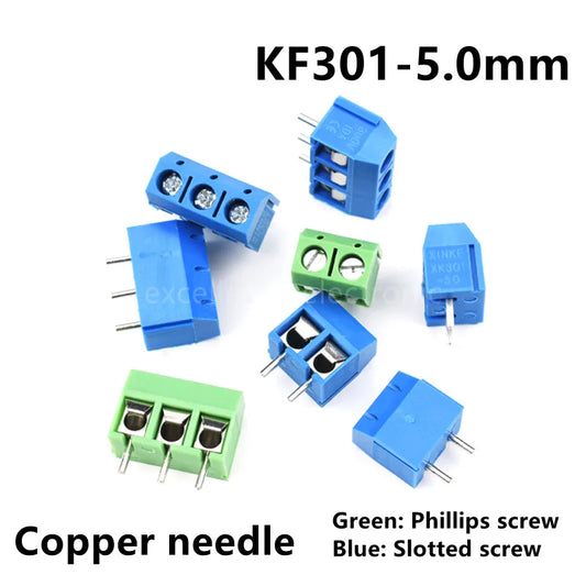 10-100Pcs/Lot KF301-5.0-2P KF301-3P Pitch 5.0mm Copper Needle Straight Pin 2P 3P Screw PCB Terminal Block Connector Blue Green Peaceful Pleasures Health and Wellness