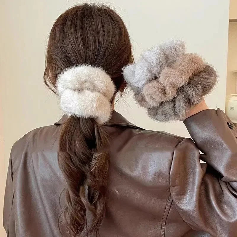 Retro Plush Elastic Hair Tie | Imitation Mink Hairband for Women