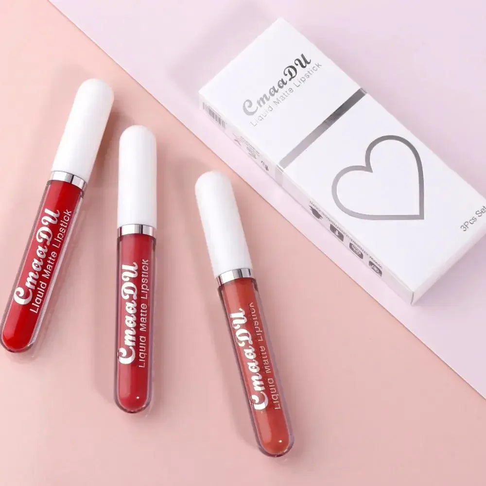 CmaaDu 3-Piece Velvet Matte Liquid Lipstick Set – Waterproof