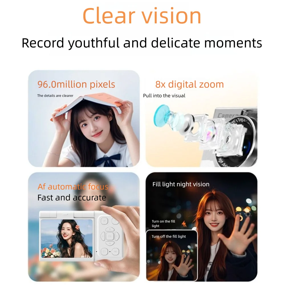 1080P HD Digital Camera 4K 8x Zoom 180° Flip Screen