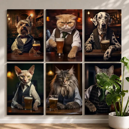 Art D-Dogs Cats at the PubS Poster HD Self Adhesive Waterproof Wall Art Ideal for Home Office Dorm Bedroom Great Gift Peaceful Pleasures Health and Wellness