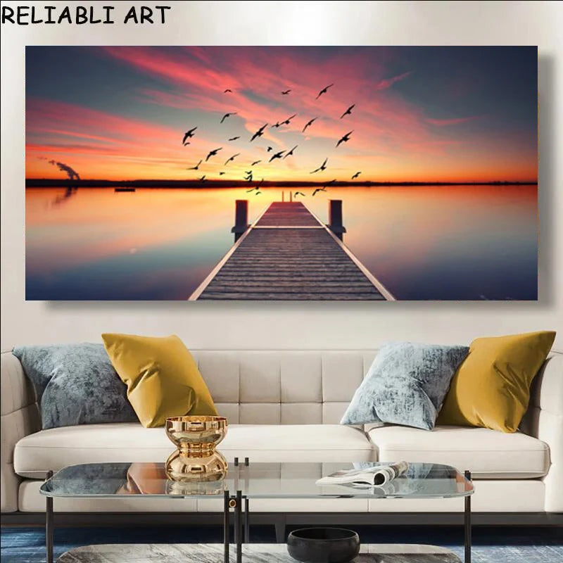 Sunset Beach Large Canvas Wall Art | Landscape Poster No Frame