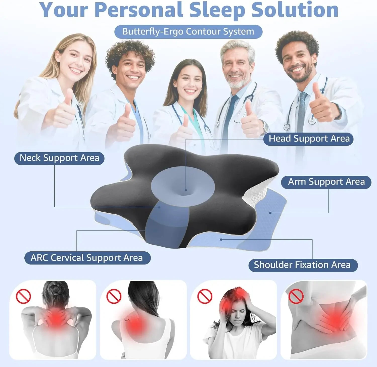 Ergonomic Memory Foam Neck Pillow with 2 Cases for Side Back Stomach Sleepers Peaceful Pleasures Health and Wellness