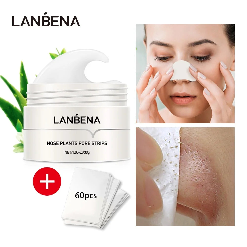 LANBENA Blackhead Remover Nose Mask Peeling Deep Cleansing Face Mask Oil Control Skin Care (60 Stickers) Peaceful Pleasures Health and Wellness Blackhead Nose Mask