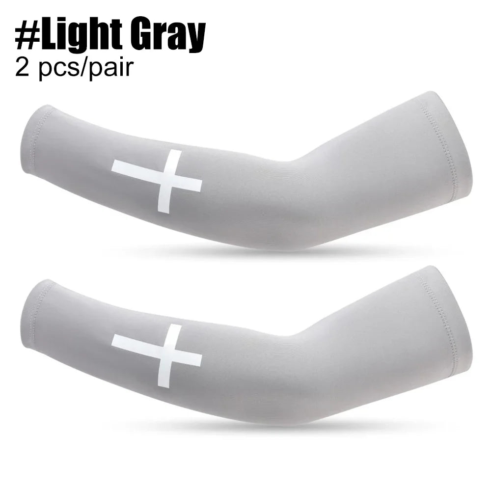 1 Pair Cooling Arm Sleeves - UV Protection & Compression for Sports (Football/Baseball/Cycling) - Christian Youth & Adult Sizes Peaceful Pleasures Health and Wellness LightGray-1Pair
