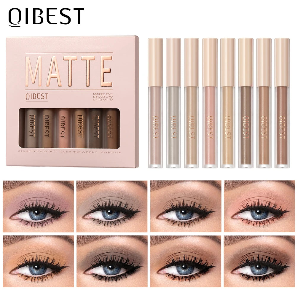 QIBEST 8 Color Matte Liquid Eyeshadow Set Long Lasting Waterproof Eye Shadows Quick-drying Nude White Eyeshadow Makeup Cosmetics Peaceful Pleasures Health and Wellness Eyeshadow Sets