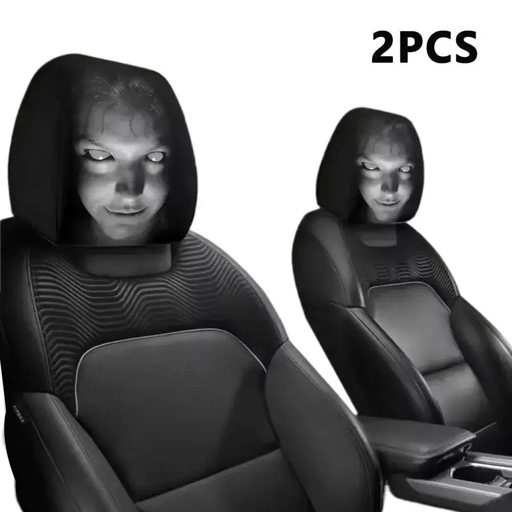 2Pcs Halloween Horror Face Printed Car Headrest Covers Soft Polyester Washable Universal Elastic Dustproof Protective Cushion Peaceful Pleasures Health and Wellness 2PCS