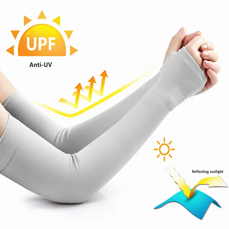 1 Pair Ice Silk Sun Protection Arm Covers Unisex Elbow Cover Outdoor Cycling Running Fishing Driving Cool Anti-UV Arm Sleeves Peaceful Pleasures Health and Wellness
