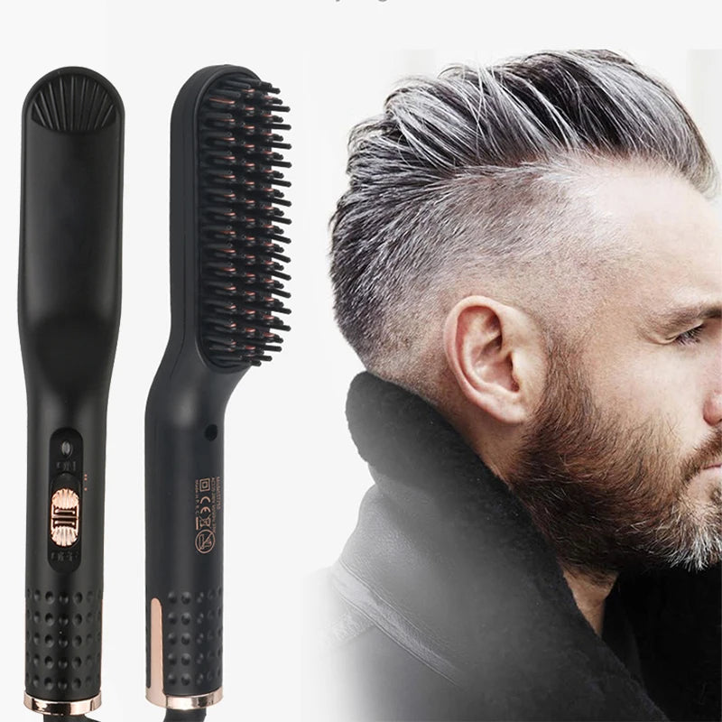 Portable Hair Straightener Brush Men Fluffy Hair Electric Curling Beard Straightener Beard Care Short Hair Straightener Comb Peaceful Pleasures Health and Wellness