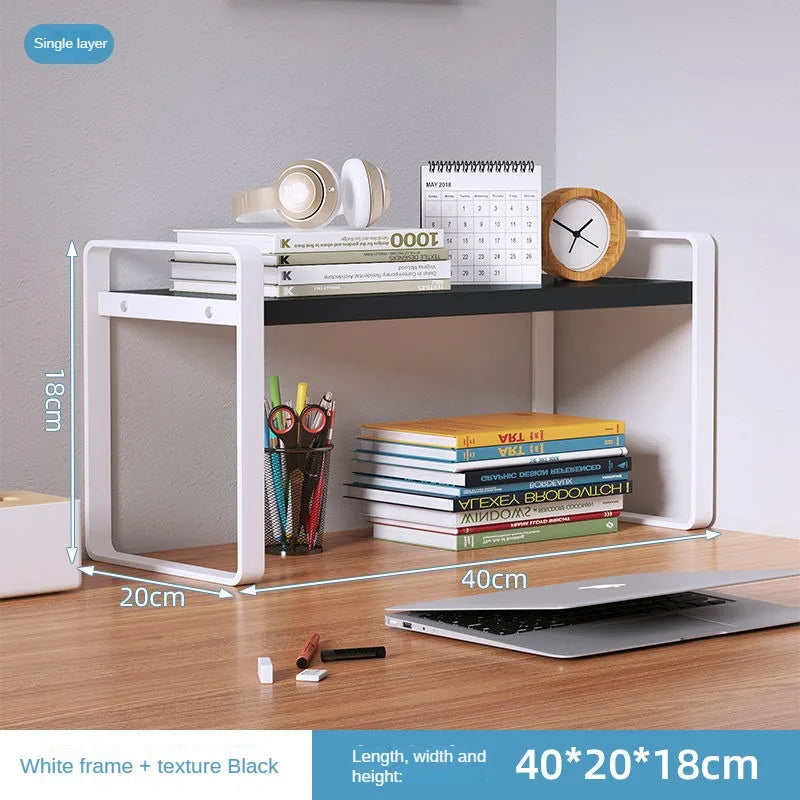 Tiered Desktop Bookshelf Desk Organizer | Steel & Wood Shelf