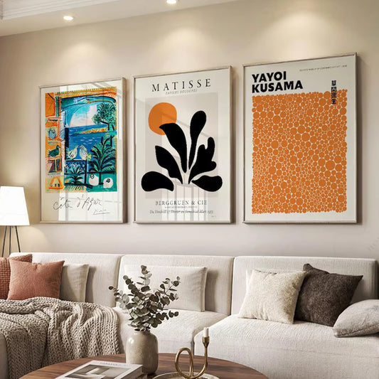 3-Piece Modern Gallery Canvas Wall Art – Matisse Picasso Kusama Canvas Wall Art Set Peaceful Pleasures Health and Wellness G5345-3pcs 30x40cm Wood Framed