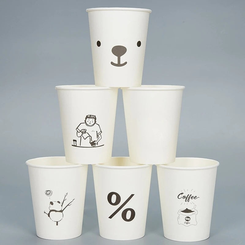 Hot 50pcs Disposable Cartoon Cute Cups White Thicken Durable Cups for Cold Drinks Household Party Office Coffee Cup LIUYING Peaceful Pleasures Health and Wellness