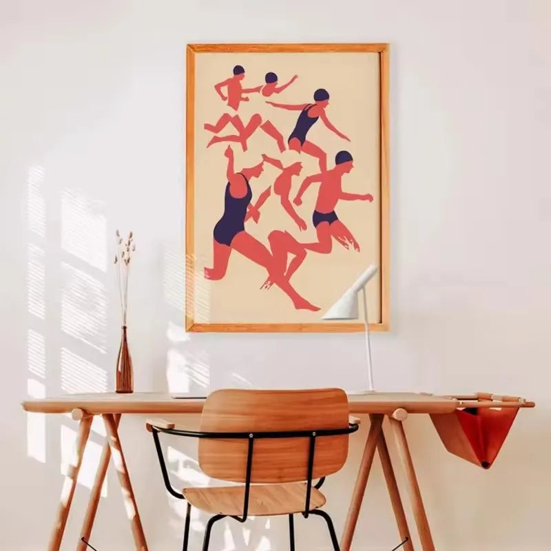 Retro Abstract Summer Swimming Pool Diver Beach Surfing Poster and Printed Canvas Painting Wall Art Pictures Home Bedroom Decor Peaceful Pleasures Health and Wellness