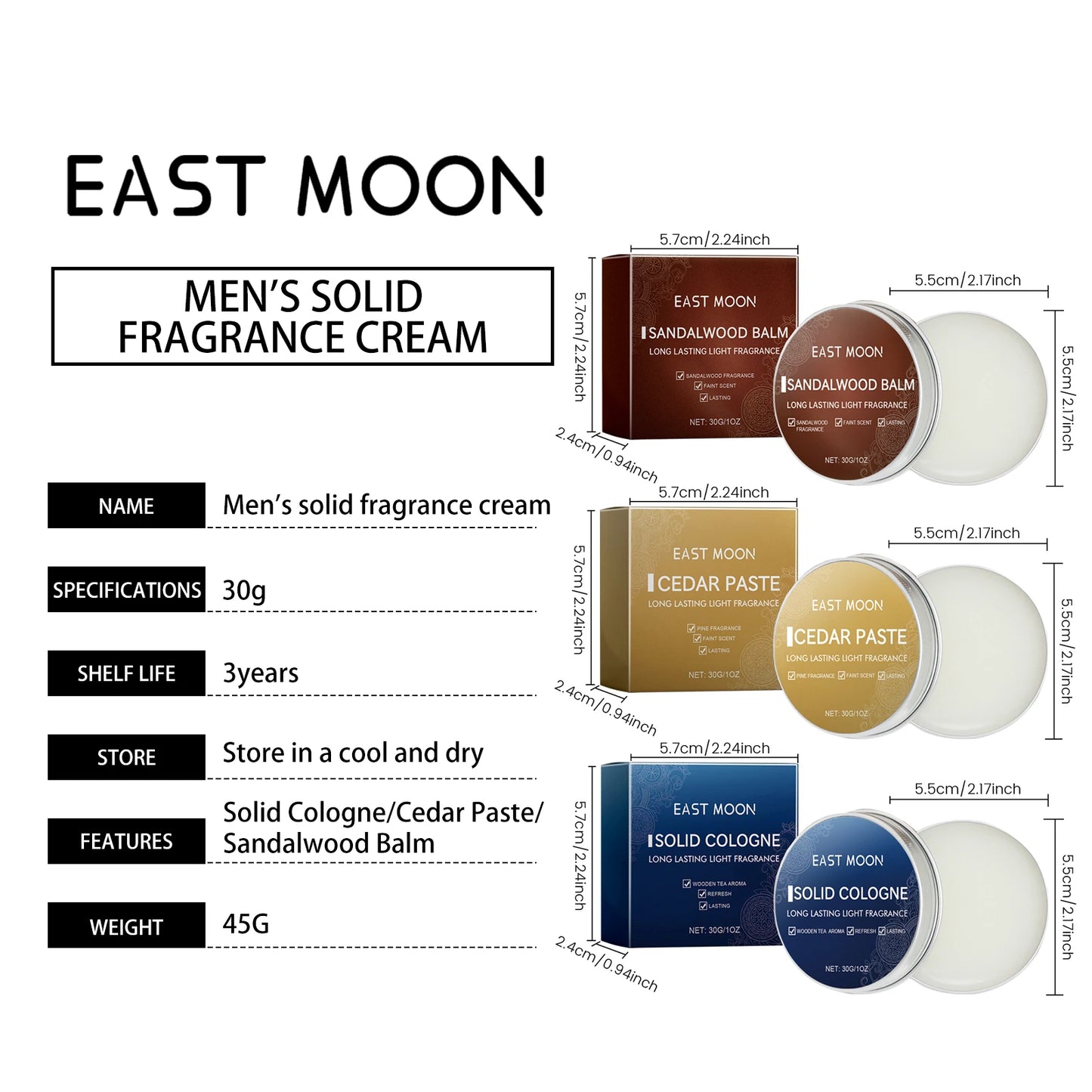EAST MOON Solid Perfume Balm for Men – Long-Lasting Scent Gift